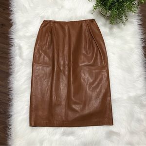 Michael Kors Women Linen Brown Soft Leather Knee Length Straight Skirt  Size 4